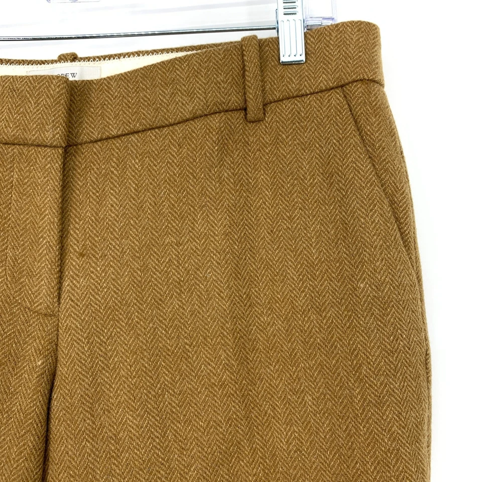 J. Crew Cafe Capri Wool Pants Womens Size 8P Tan Herringbone Cuffed  - Image 3 of 4