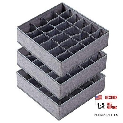 3 Pack Sock Underwear Drawer Organizer Dividers, 64 A - 3 Pack & 64 Cells Grey