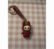 Red Adorable Labubu Rhinestone Keychain Bag Charm Bling