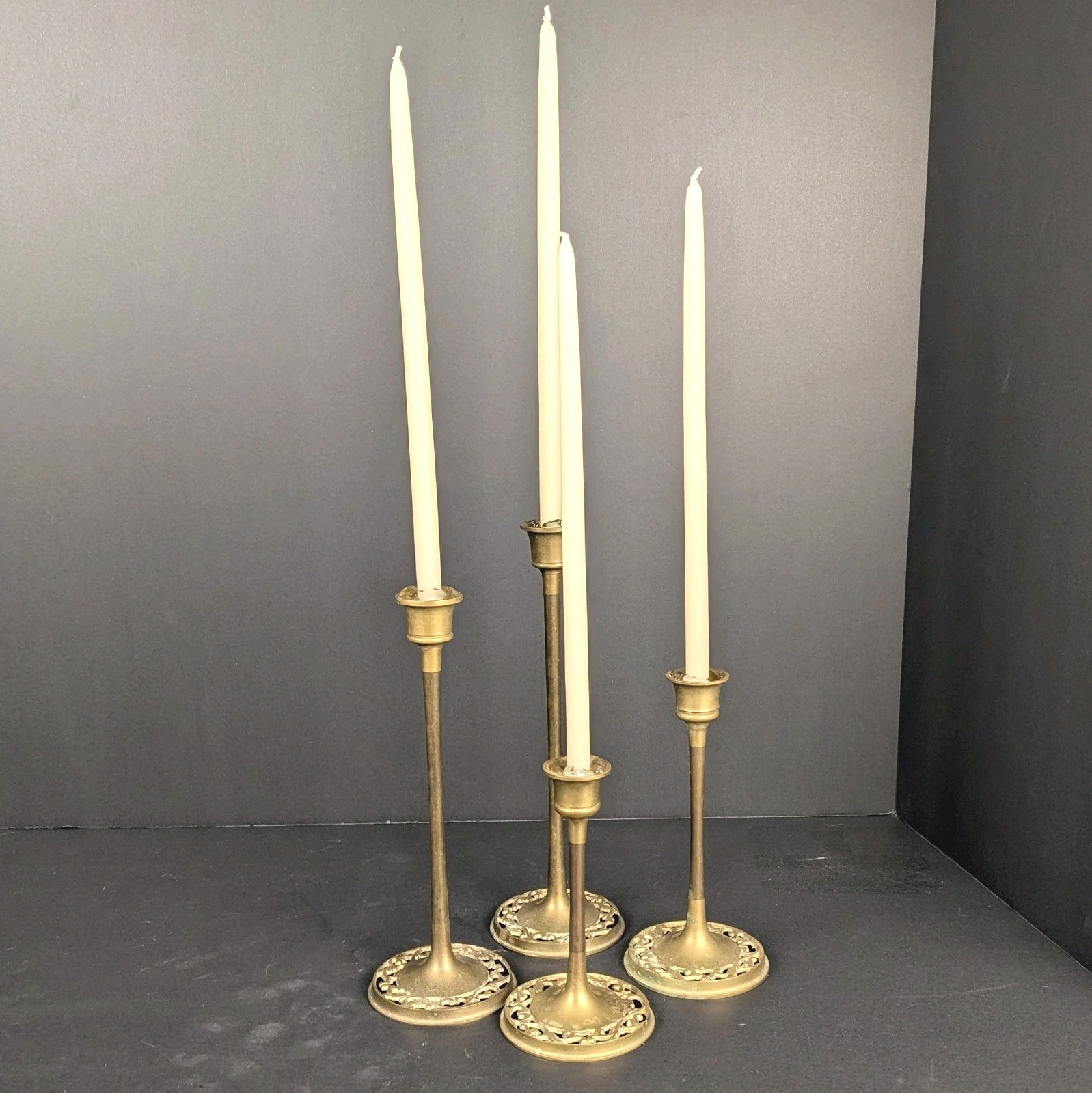 S Pierced Fillagreed Graduated Taper  Candlesticks