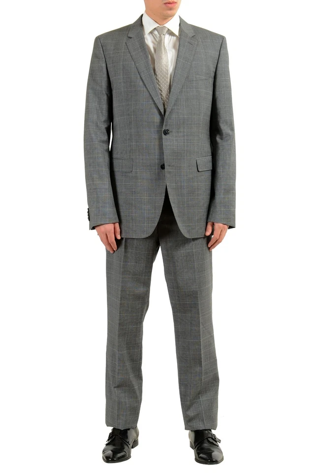 Hugo Boss "C-Jeffery/C-Simmons" 男式 100% 羊毛灰色格子两扣套装