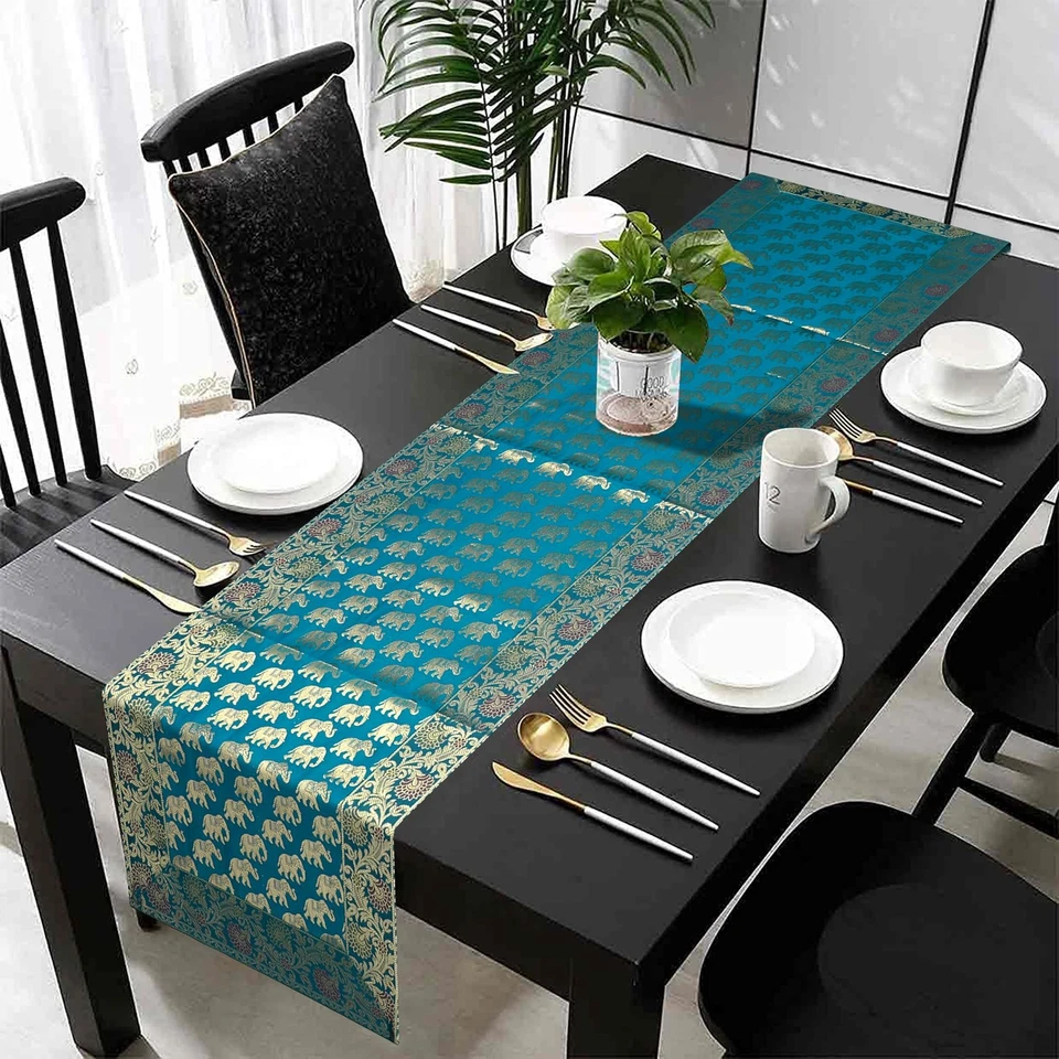 Traditional Indian Traditional Kitchen Decoration Table Runner Brocade Satin ... - Image 2 of 4