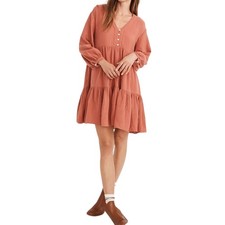 Madewell Lightspun Colette Tiered Mini Dress Size 0 Deep Rose Cottagecore Boho