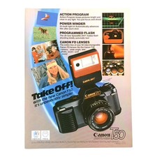 1983 Canon T50 Camera Vintage Print Ad - Action Program Power Winder Flash
