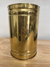 Gold Tone Metal Wastebasket Planter Or Utensil Holder 5.5” x 9” Made in USA