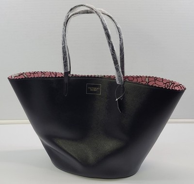 BG) Victoria's Secret Bombshell Woman Large Black Pink Floral Tote Bag Shopper