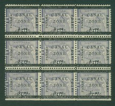 CANAL ZONE (US) 1906 Map of Panama SURCH. 1c/20c vlt Sc#16 mint MH/NH BLOCK of 9