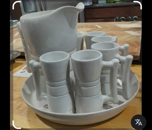 Vintage Frankoma White Sand Juice Set – Westwind Collection – 8 Pieces