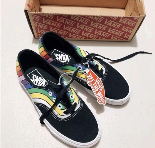 SCARPE DA SKATEBOARD VANS AUTENTICHE ARCOBALENO RIFRATTO Nero Bianco Multi taglia M5~ w6 5
