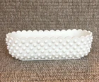 Hobnail Milk Glass Scalloped Rim Oblong Serving Dish / Planter 10" Vintage