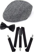 Costume Peaky Blinders Tommy Shelby gangster vestito elegante berretto piatto fiocco cravatta bretelle