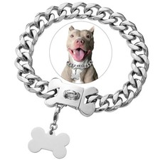 Stainless Steel Cuban Silver Link Heavy Duty Necklace Dog Collar for Small
