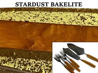 STARDUST BAKELITE Dessert Set. 4 Pastry Forks / 2 Pie Servers. Vintage, TESTED