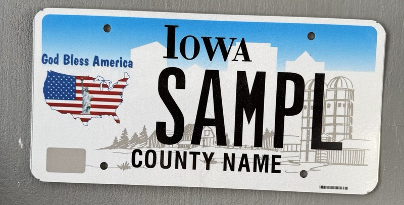 IA God Bless America Sample License Plate Iowa Sampl Lic Flag USA