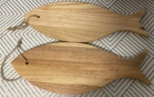 🥥 Threshold Coastal 18” X 6.5” Wooden Fish Shape Serving Board with Rope🆕SET 2