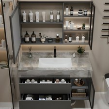 🛁 Lunaris Matte Stone Vanity Cabinet with Smart LED Mirror – Brand New (No Sink