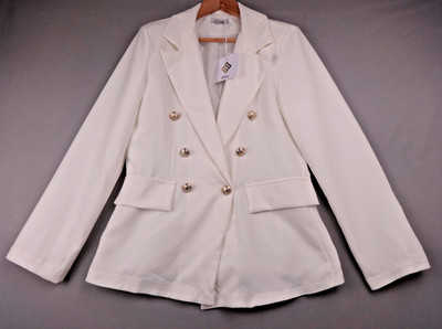 Elsa Blazer Damen XL weiß zweireihig gold neu mit Etikett Italien Hochzeit Rennen Henne