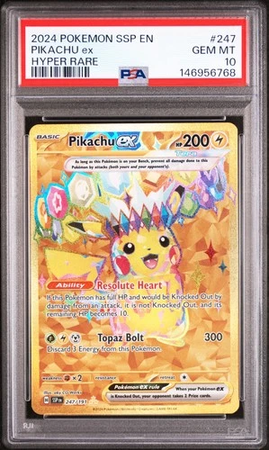 2024 POKEMON SSP EN-SURGING SPARKS HYPER RARE #247 PIKACHU EX PSA 10
