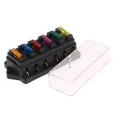  6 -Way Automotive Fuse Box Taps Fuses Block Waterproof Boat Car Holder Flat