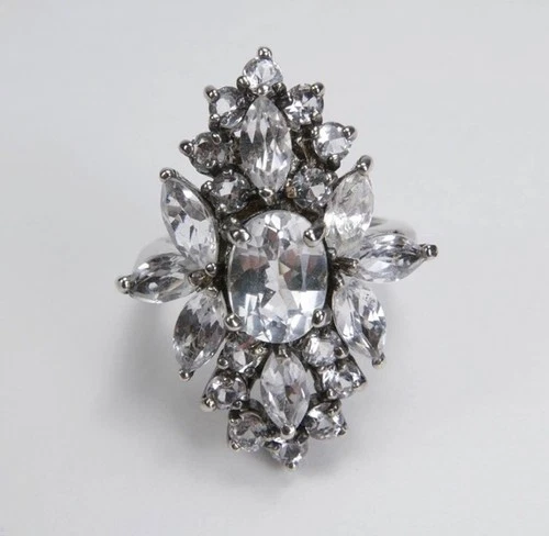 Vintage RARE Suzanne Somers CZ Statement Ring 925 Sterling Silver Size 10