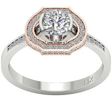 Solitaire Halo Set Engagement Ring 14K Gold VS F 1.10Ct Lab Grown Round Diamond