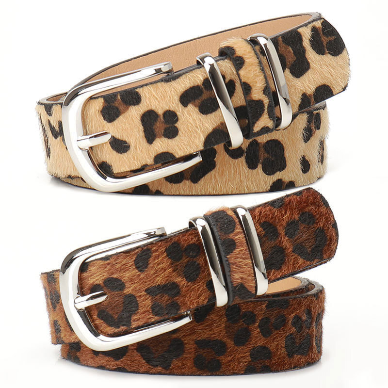 Women Leopard Printed Metal Buckle Slim Faux Leather Belt  display picture 1