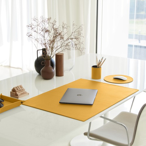 Vide Poche Cuir Véritable Jaune - Plateau de Rangement Clés Papeterie Bijoux - Photo 3/5