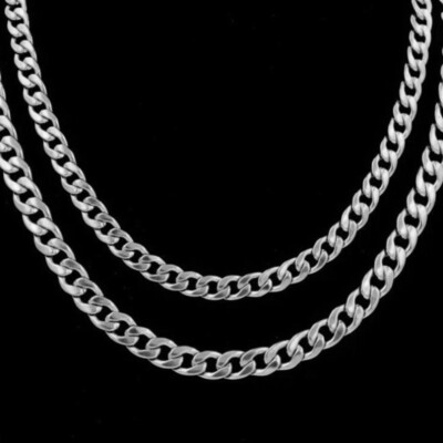 19CM-100CM SILBER EDELSTAHL CUBANKETTE ARMBAND CUBAN HALSKETTE KETTE GLIEDER
