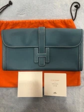 hermes blue jean epsom leather jige elan H clutch bag