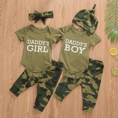 Newborn Baby Boy Girl Tops T-shirt Camo Pants Outfits Set Clothes