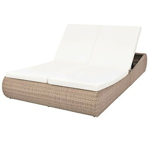 Outdoor Rattan Lounge Bed Beige Wicker Pool Furniture With ...