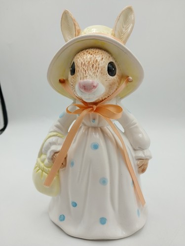 Vintage Lefton Miss Bunny Rabbits Coin Bank with Stopper Easter Spring Pink Bow - Picture 8 of 16