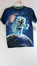Wonder Nation Boys Rex Dinosaur Space Textured Graphic Blue Short Sleeve T-Shirt