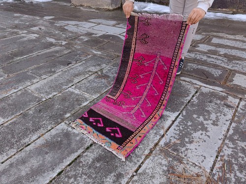 Oushak Runner Rug Vintage Turkish, Hand Knotted Wool Bohemian Runner - Picture 2 of 10