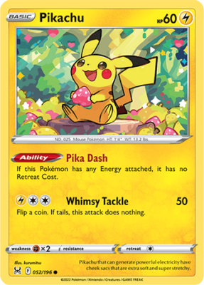 Pikachu 52/196 Pokémon TCG Lost Origin | eBay