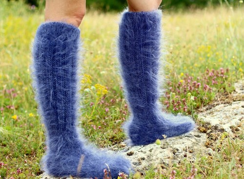 Thick mohair socks hand knit leg warmers soft fuzzy wool leg warmers SUPERTANYA - Picture 5 of 67