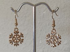 Rhinestone Accented Gold Tone Snowflake Dangle Earrings - Pierced NWOT