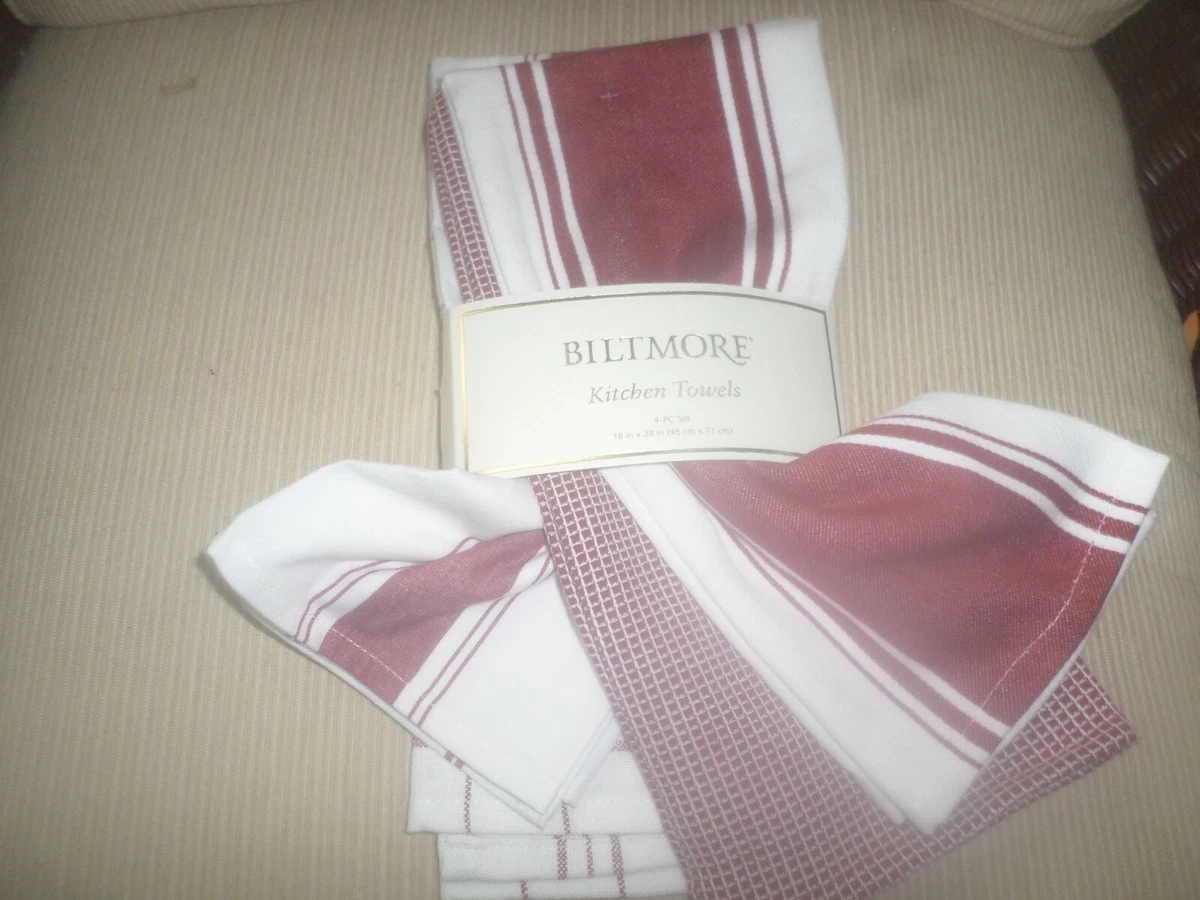 Biltmore Classic Wine Red White Kitchen Towels 4) NWT