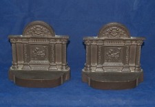 ANTIQUE CAST BRONZE FIGURAL PAIR OF BOOKENDS SEATED WOMAN SEWING 