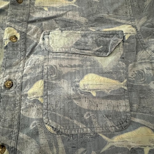 Reel Legends Fishing Shirt Mens Large Gray Fish Button Down Hawaiian Camp SS - Picture 5 of 13