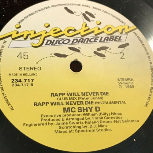 MC SHY D Rapp Will Never Die 1985 Dutch 3-track 12" Vinyl single Bass Hip Hop - Picture 4 of 4