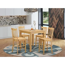 Counter Height Set - High Table And Dinette Chairs Wood Seat Oak 5 Square