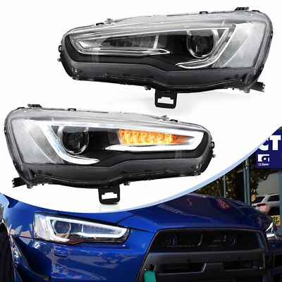 VLAND LED Headlights Fit 2008-2020 Mitsubishi Lancer EVO X  W/Sequential Turn