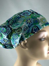 EURO SCRUB HAT Paisley Blue Green White OR Surgical Cap CRNA CNOR XRAY Vet CORT