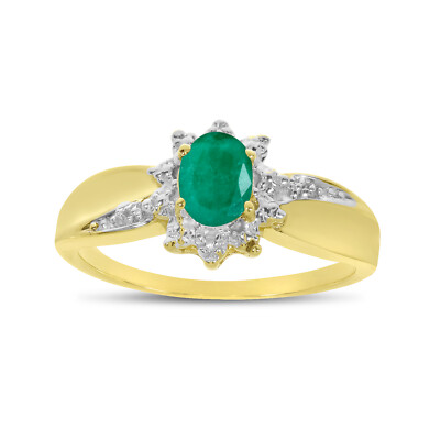 Ring 10 Karat Gelbgold ovaler Smaragd und Diamant