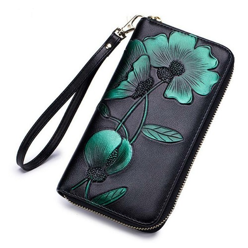 Women Genuine Leather Long Wallet Printing Phone ID Card Holder Handbag New - Picture 5 of 7