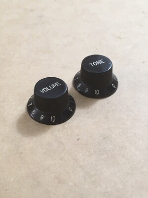 2 Vintage Fender Japan E Series Squier Bullet Strat Knobs FujiGen Aged Black MIJ