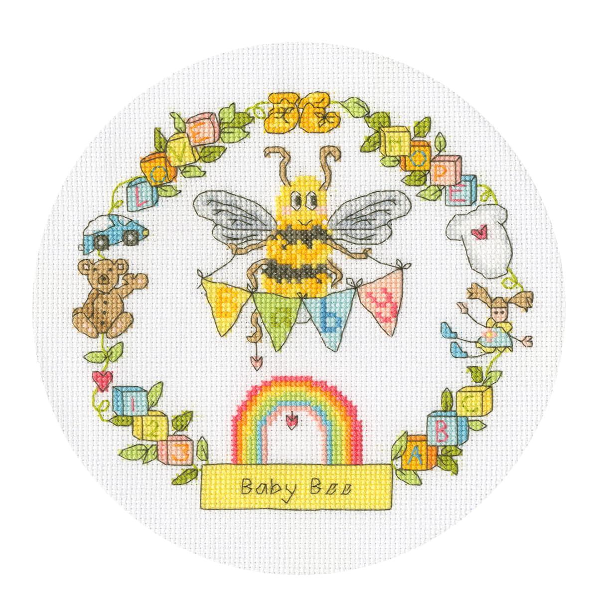 Bothy Threads counted cross stitch kit ""Baby Bee"", XETE11P, Diam. 17,5cm, DIY