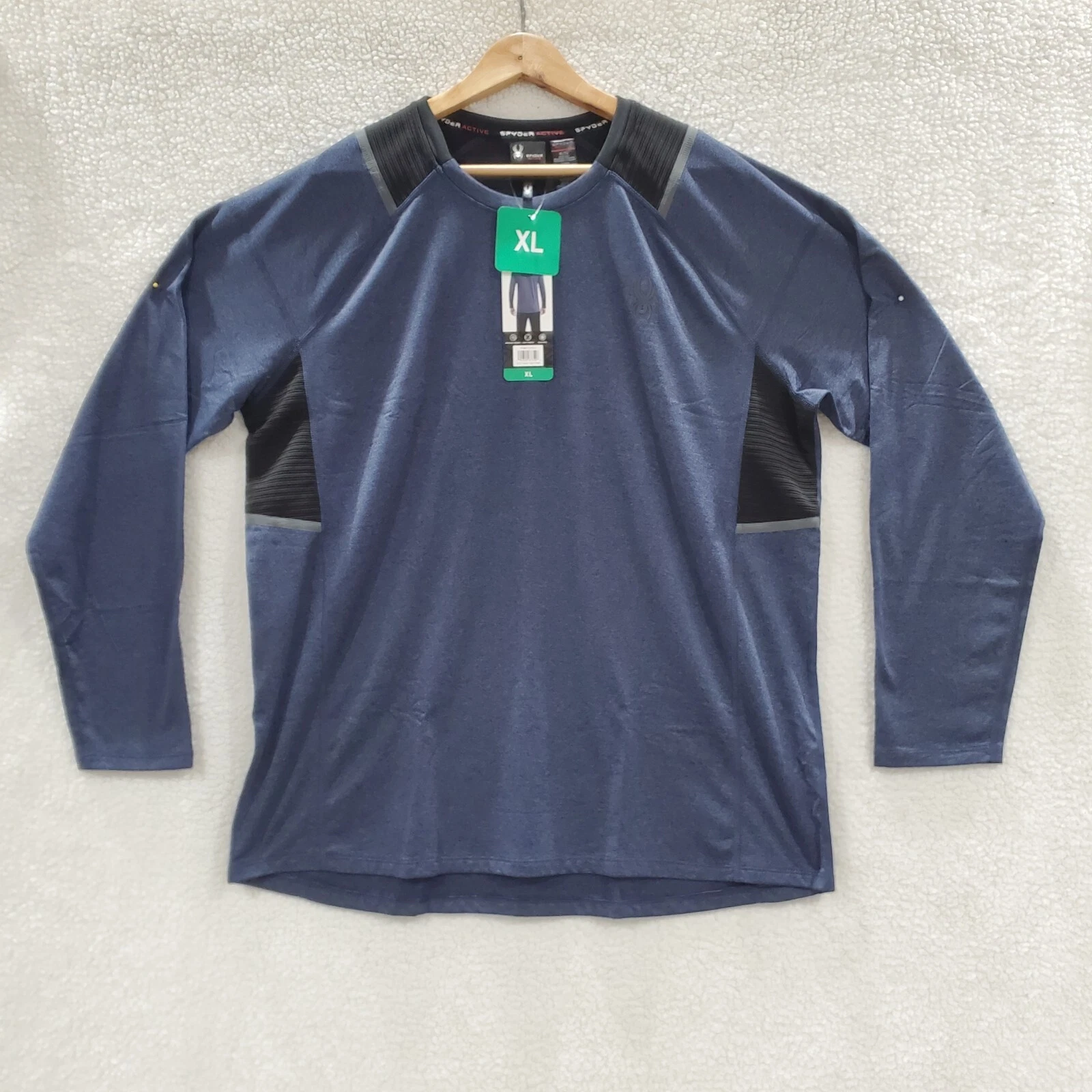 Spyder Active Men’s XL Heather Navy Long Sleeve T-Shirt Proweb Microfleece