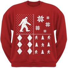 Sasquatch Festive Blocks Ugly Christmas Sweater Red Sweatshirt